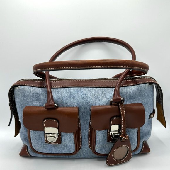 Vintage DOONEY & BOURKE Y2K Sig Double Pocket Denim Canvas Satchel - Picture 2 of 16